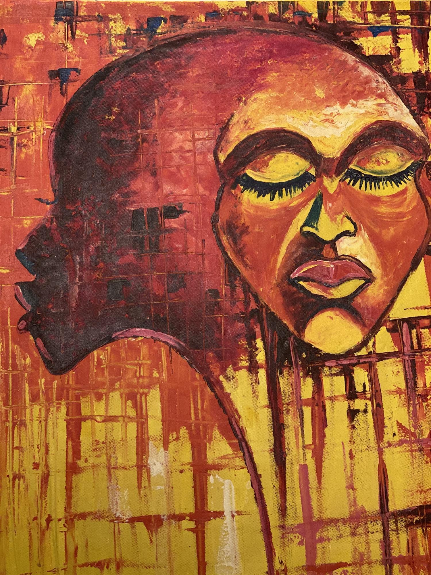 Maleri, afrikansk ansikt, detaljer