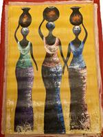 Maleri, 3 afrikanske kvinner som bærer krukker på hodet