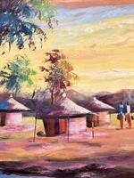 Maleri, afrikanske hytter, detaljer